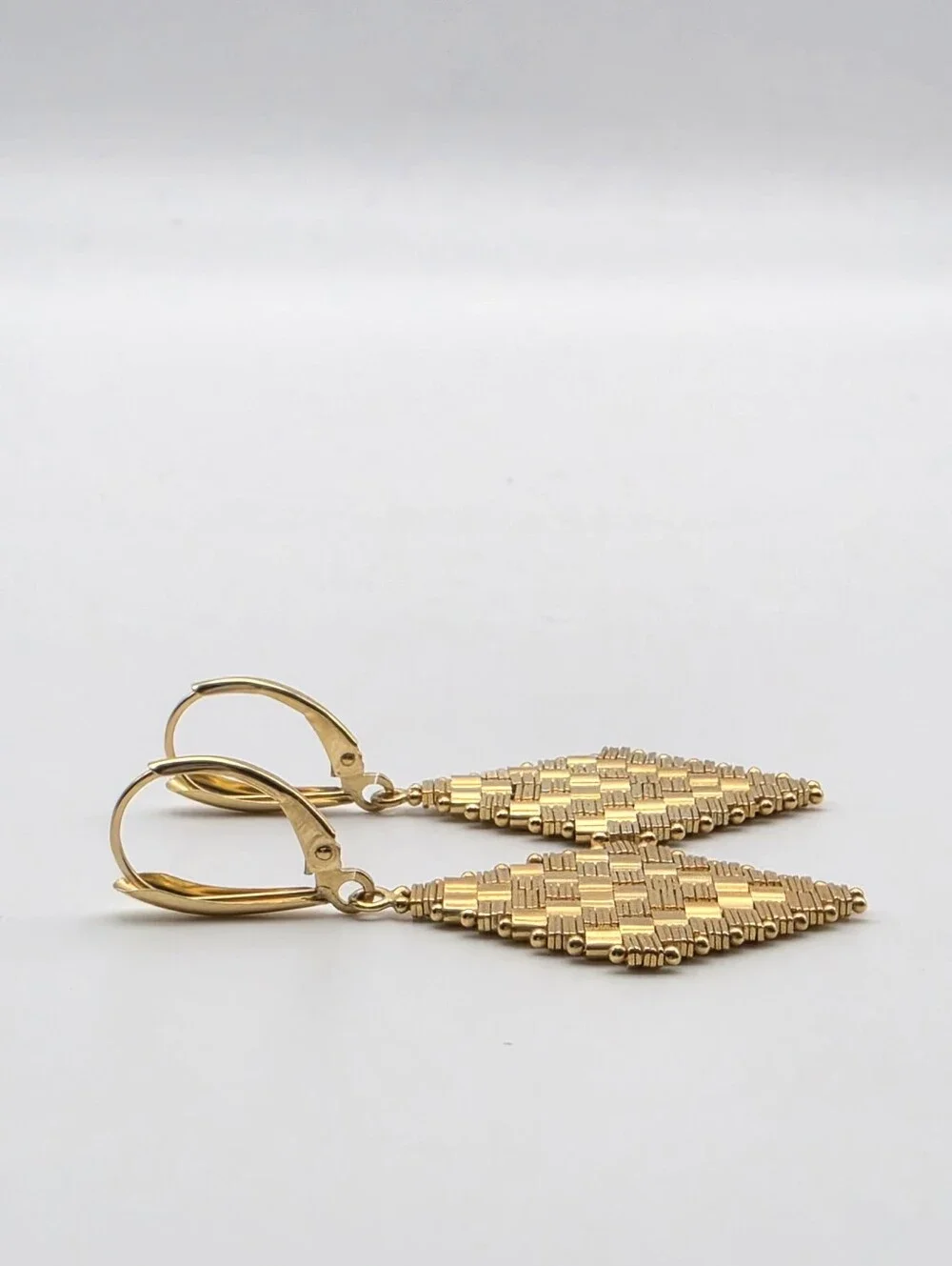 VTG 14K Yellow Gold Imperial Woven Basket Weave Diamond Drop Earrings 7.86g